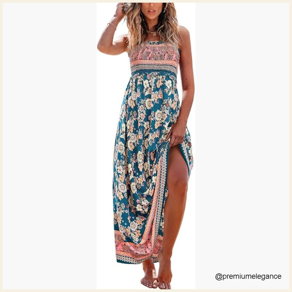 Maxi Dress Sleeveless Smocked Ruffled Spaghetti Straps Summer Sundress Formal